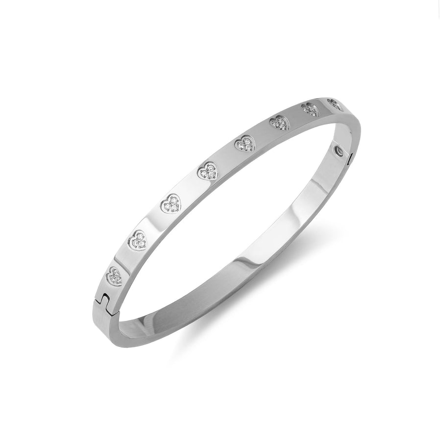 Bangle zirconia hearts silver