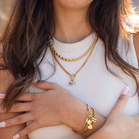 Letter & birthstone necklace gold