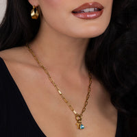 Letter & birthstone link chain gold
