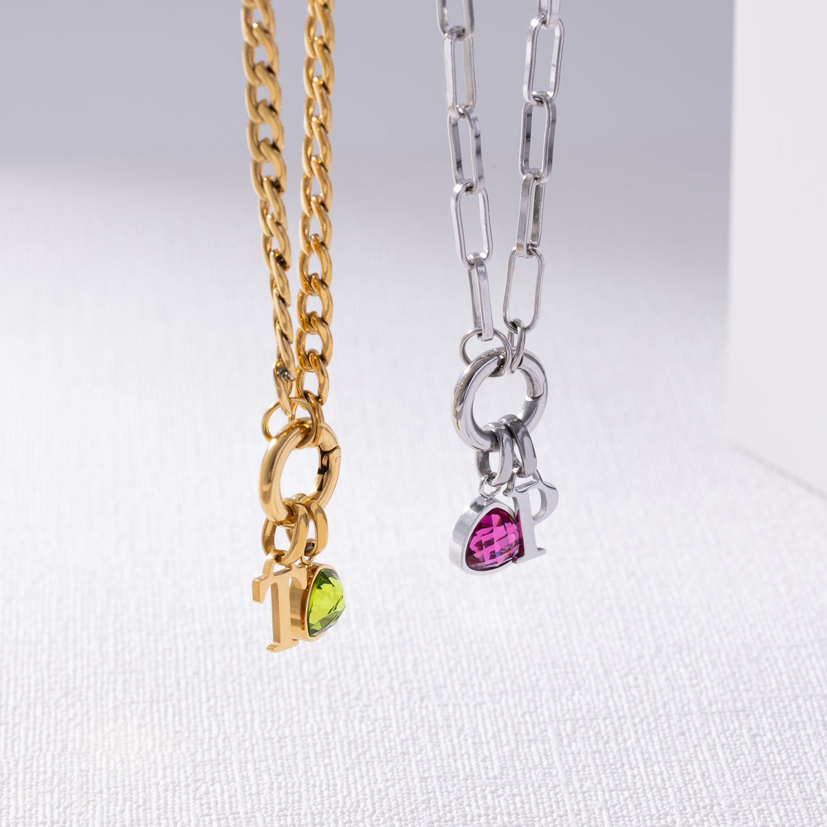 Loose letter & birthstone link chain silver
