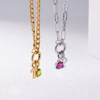 Loose letter & birthstone link chain silver