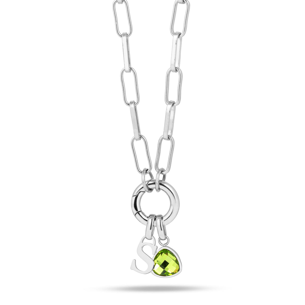 Letter & birthstone link chain silver
