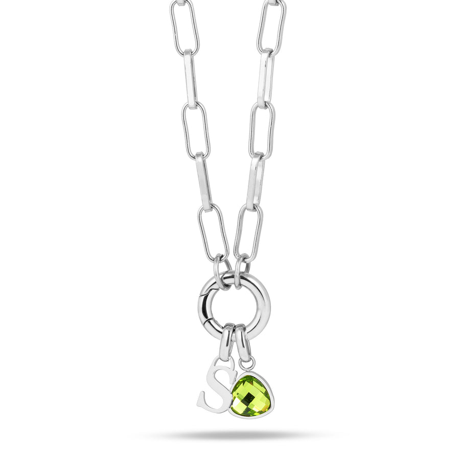Letter & birthstone link chain silver