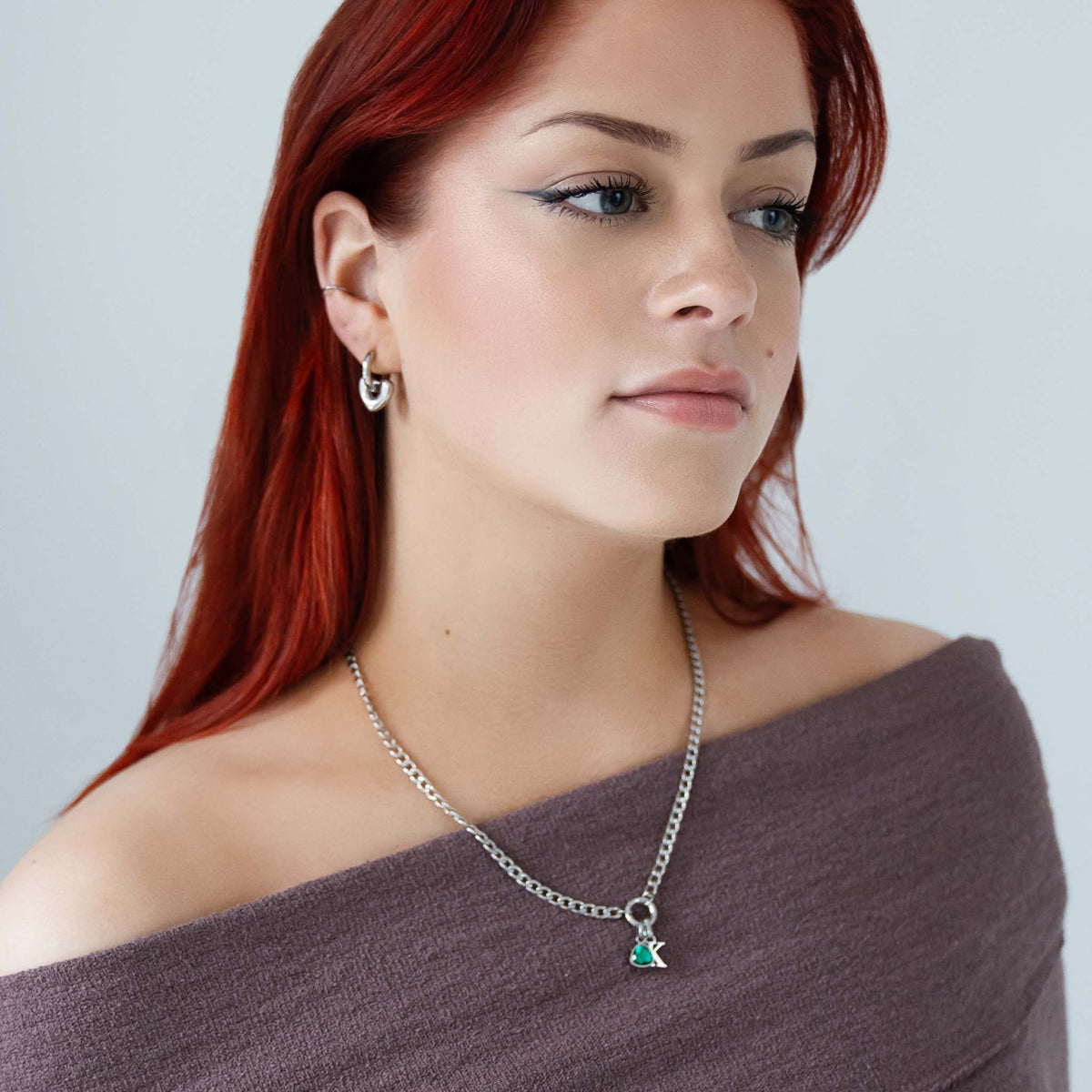 Letter & birthstone necklace silver