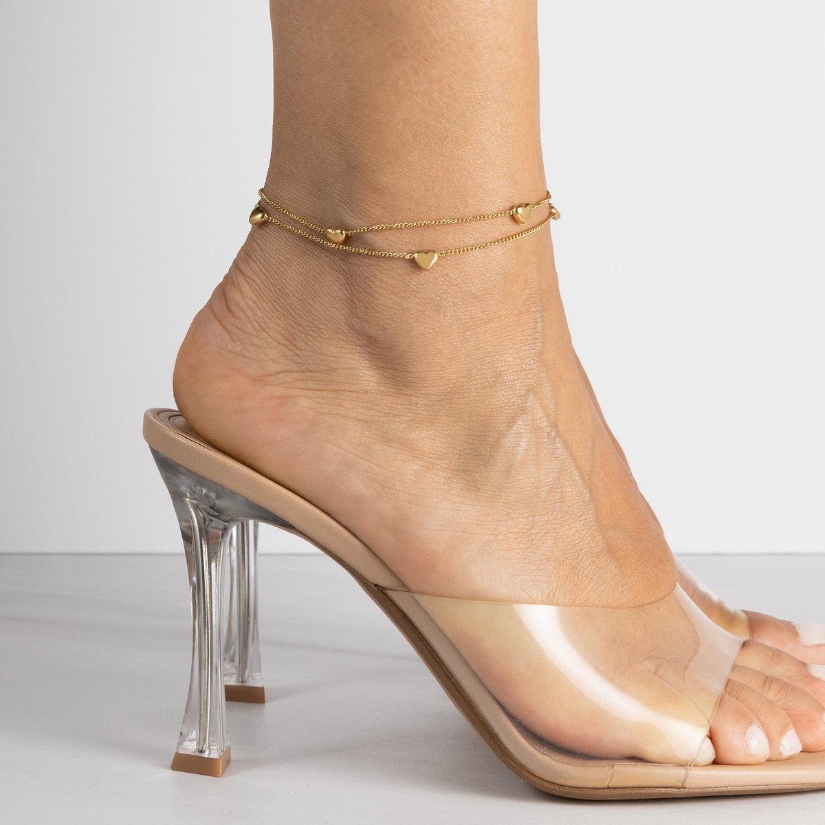 Double heart anklet gold