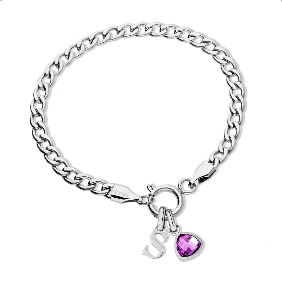 Letter & birthstone bracelet silver