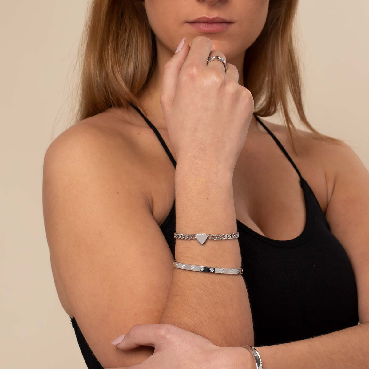 Bangle zirconia hearts silver
