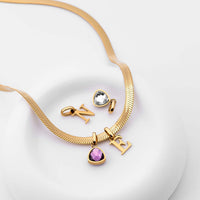 Letter & birthstone snake necklace gold