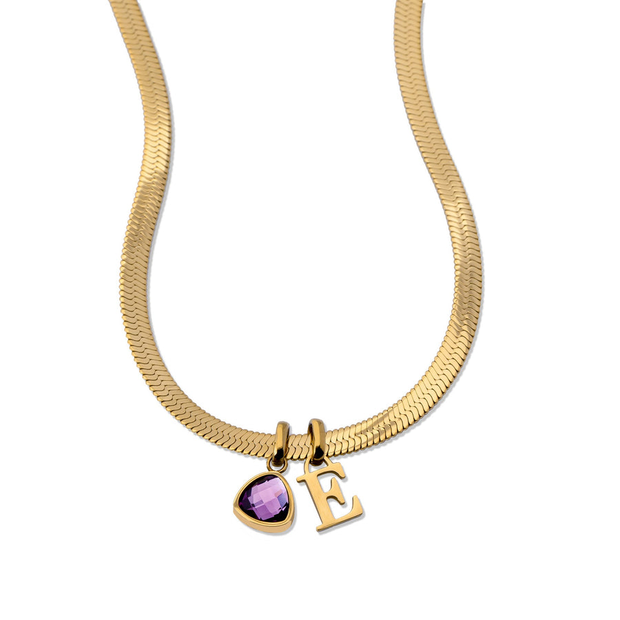 Letter & birthstone snake necklace gold